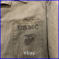 WW2-Korean War P47 USMC HBT Shirt, NAMED size 34
