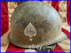 WW2/Korean War US 101st Airborne Rear Seam Swivel Bale M1 Helmet withLiner. Orig