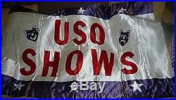 WW2 Korean war USO Shows 59x 39 Satin Banner Flag Rare Americana US Military