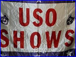 WW2 Korean war USO Shows 59x 39 Satin Banner Flag Rare Americana US Military