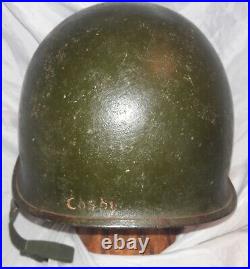 WW2 McCord M1 Combat Helmet Named & Micarta Liner Complete + Net, Korean War
