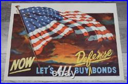 WW2 US propaganda poster Now Let's All Buy Defense Bonds korean war drive flag