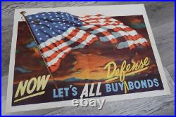 WW2 US propaganda poster Now Let's All Buy Defense Bonds korean war drive flag