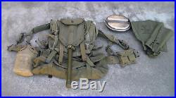 WW2 to Korean War era US M-1945 Backpack & Shovel & Belt & Canteen & More USED