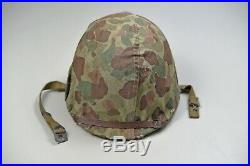 WWII/KOREAN WAR U. S. MARINE CORPS M1 HELMET with1st TYPE CAMOUFLAGED COVER NAMED