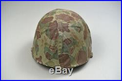 WWII/KOREAN WAR U. S. MARINE CORPS M1 HELMET with1st TYPE CAMOUFLAGED COVER NAMED