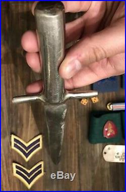 WWII Korean War Lot Trench Knife Dagger Bullion Patch Krinkle Lighter Dog Tag ID