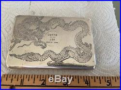 WWII era Chinese Korean War Sterling Silver Cigarette Case Dragon dated 1946
