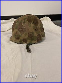 WWII era USMC Helmet With Liner And Camo Cover Frogskin Korean War