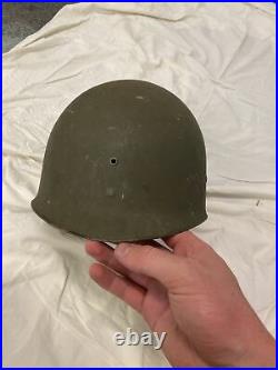 WWII era USMC Helmet With Liner And Camo Cover Frogskin Korean War