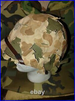 Ww2 Wwii Usmc Us Marines M1 Helmet Frogskin Camo Cover Korean War Salty Hbt